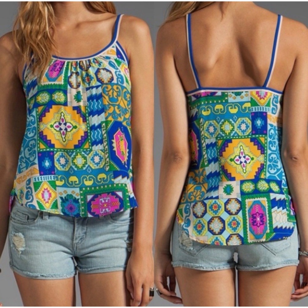 100% silk Trina Turk multicolor boho tank women's xs‎